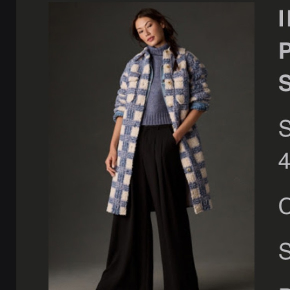 Plaid Blue and White Women's Coat